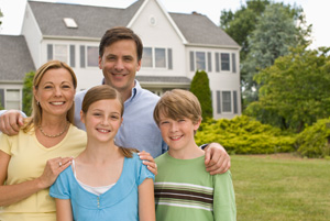 family outside house